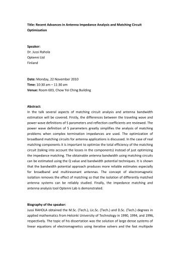 Title: Recent Advances in Antenna Impedance Analysis and ...