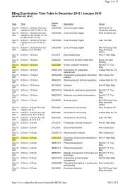 BEng Examination Time Table in December 2012 / January 2013