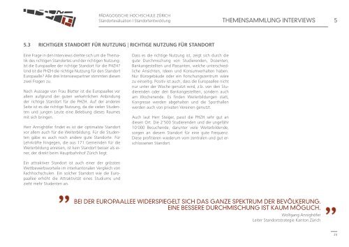 PHZH EUROPAALLEE - Standortevaluation / Standortentwicklung