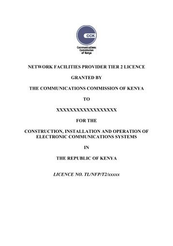 Network Facilities Provider Tier 2 Draft Licence Document