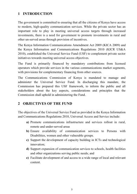 (usf) framework - Communications Commission of Kenya