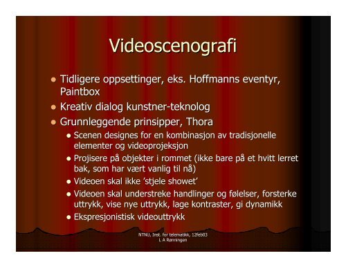 Videoscenografi for Thora - NTNU