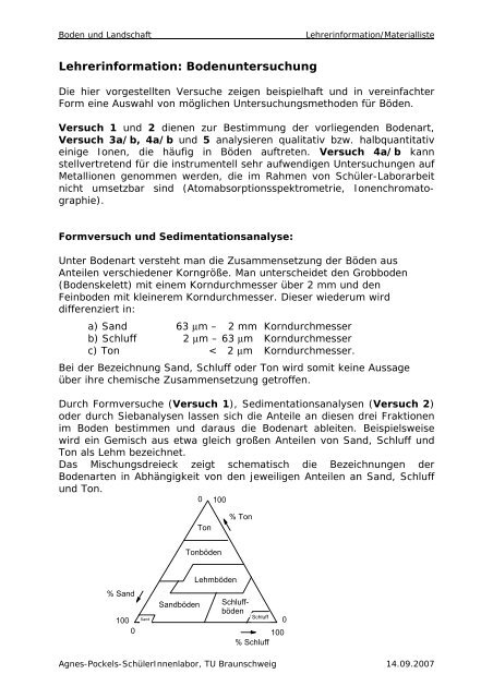 Materialliste Bodenproben - Agnes-Pockels-Labor