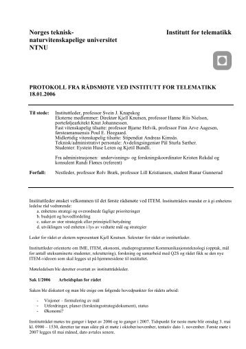 Norges teknisk- Institutt for telematikk - NTNU