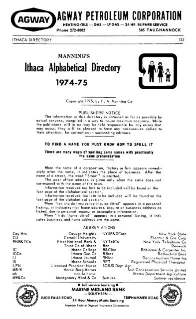 Ithaca Alphabetical Directory Tompkins County Public Library