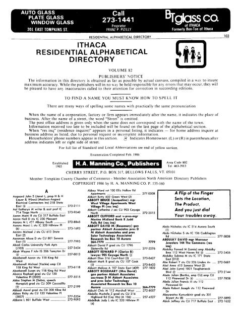 ithaca residential alphabetical directory - Tompkins County Public ...