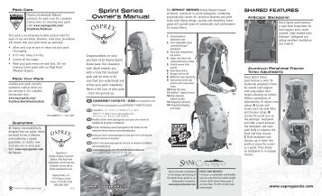 Sprint Series Owner's Manual - Osprey Packs, Inc