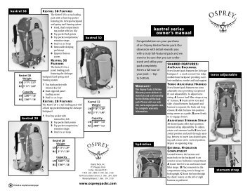 kestrel series owner's manual - Osprey Packs, Inc