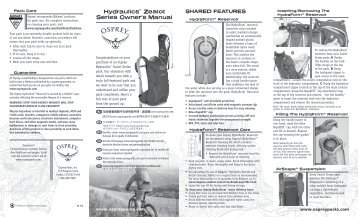 Hydraulicsâ¢ Zealot Series Owner's Manual - Osprey Packs, Inc