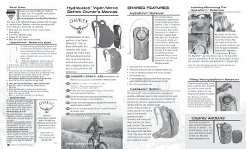 Hydraulicsâ¢ Viper/Verve Series Owner's Manual - Osprey Packs, Inc