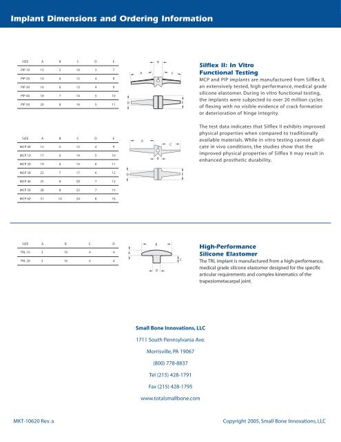 Download the Product Brochure - Small Bone Innovations