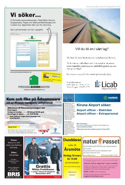 Kiruna Annonsblad vecka 10, torsdag 8 mars 2012 sidan 1