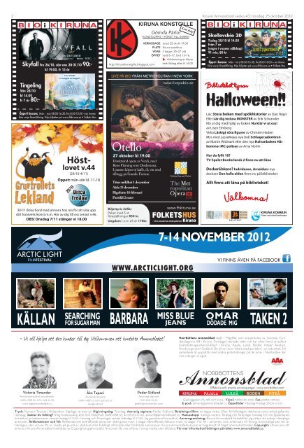 Kiruna Annonsblad vecka 43, torsdag 25 oktober 2012 sidan 1