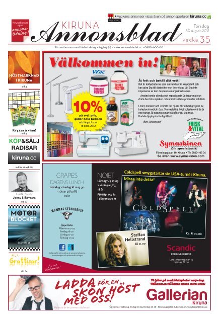 Kiruna Annonsblad vecka 35, torsdag 30 augusti 2012 sidan 1