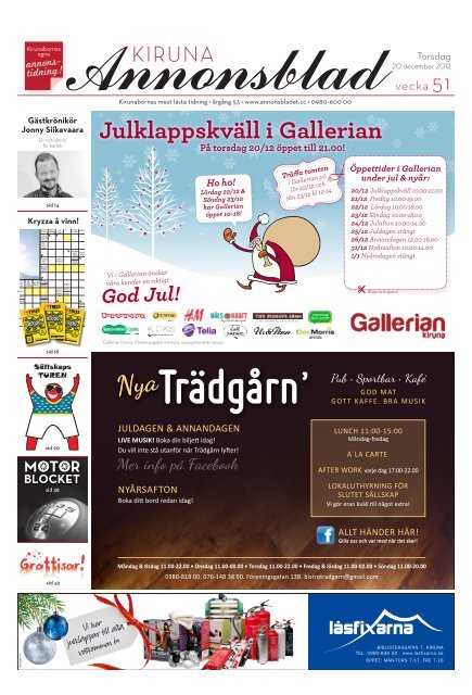 Kiruna Annonsblad vecka 51, torsdag 20 december 2012 sidan 1
