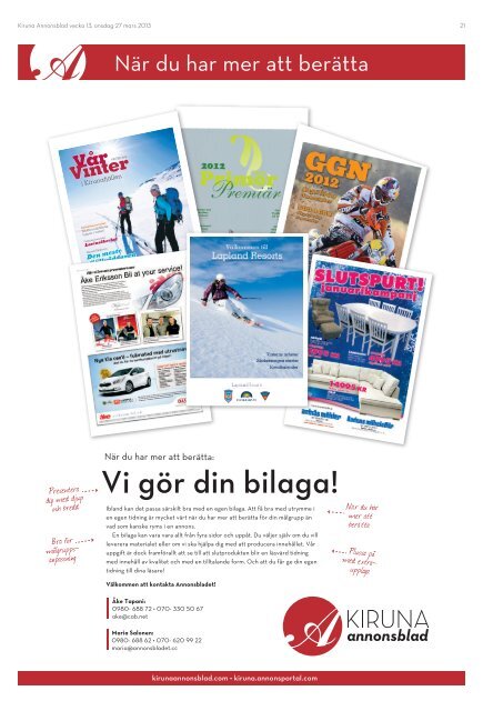 Kiruna Annonsblad vecka 13, onsdag 27 mars 2013 sidan 1
