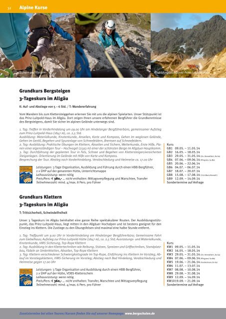 Tourenprogramm Sommer - Hindelanger Bergführerbüro