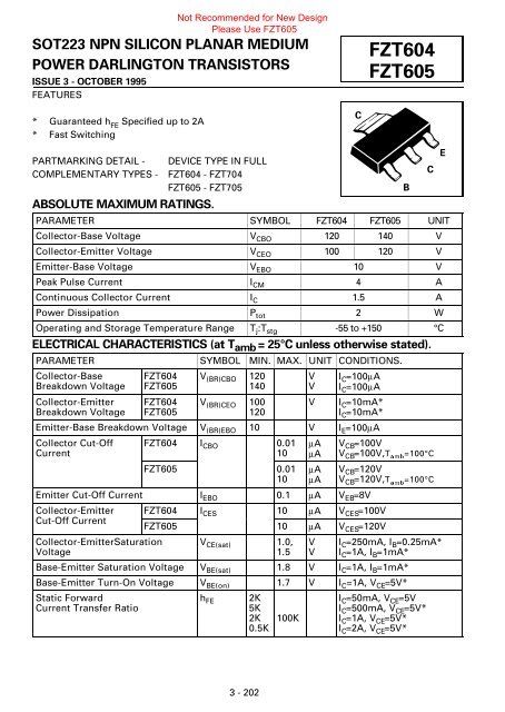 FZT604 Silicon planar medium power Darlington transistor datasheet