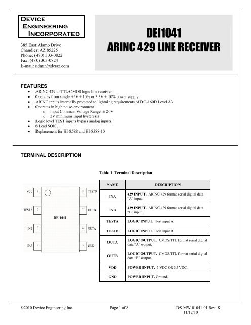 DEI1041 ARINC 429 LINE RECEIVER - Device Engineering