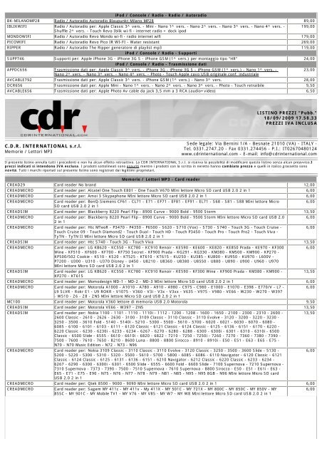 LISTINO C.D.R. International