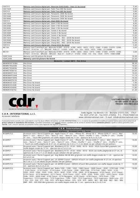 LISTINO C.D.R. International