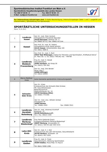 Liste der SportÃ¤rztlichen Untersuchungsstellen in Hessen