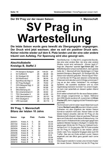 zu den Nachrichten - SV Prag Stuttgart 1899 eV