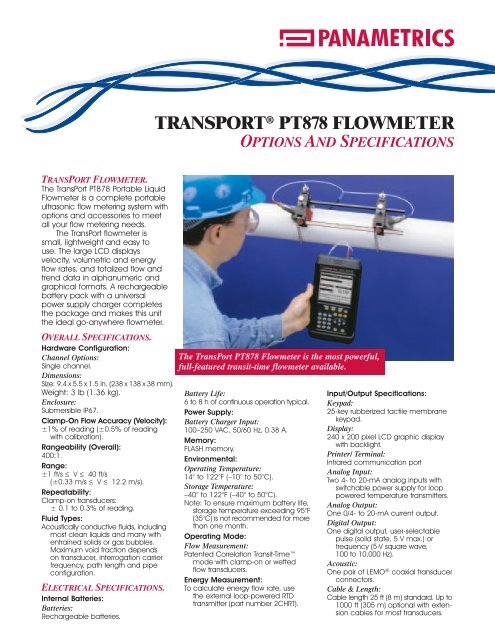 transportÂ® pt878 flowmeter options and specifications - Tech-Rentals