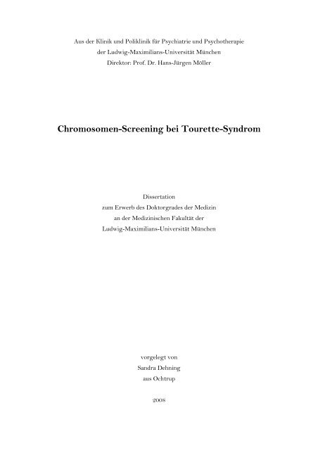 Chromosomen-Screening bei Tourette-Syndrom (pdf) Dissertation ...