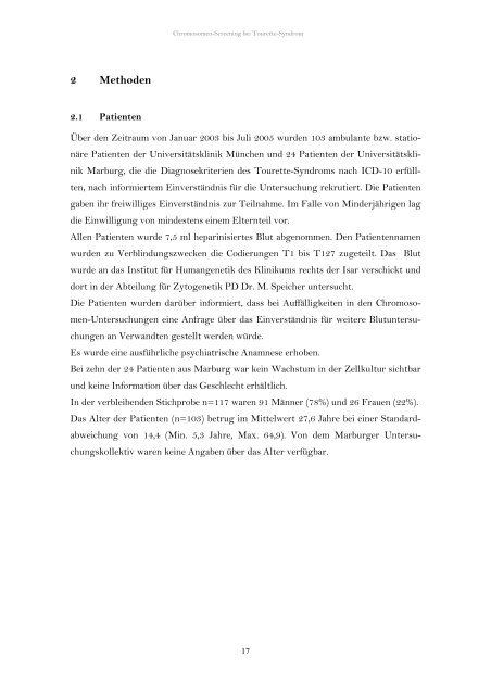 Chromosomen-Screening bei Tourette-Syndrom (pdf) Dissertation ...