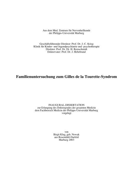 Familienuntersuchung zum Gilles de la Tourette-Syndrom (pdf)