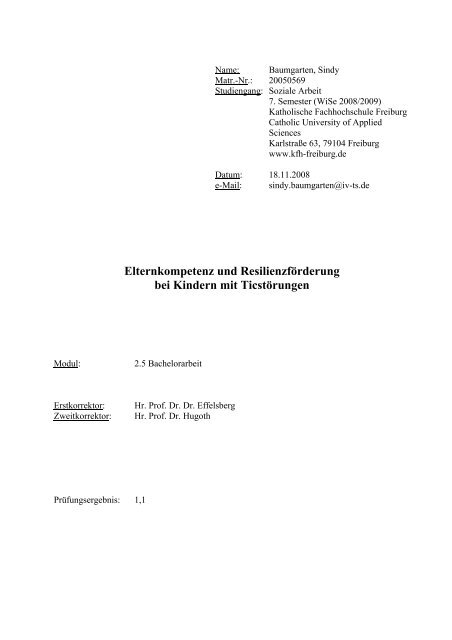 Elternkompetenz und ResilienzfÃ¶rderung bei Kindern mit TicstÃ¶rungen