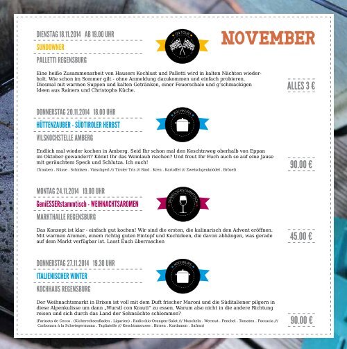Hausers Kochlust Kochprogramm Oktober bis Dezember 2014