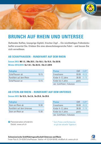 Angebot Brunch auf Rhein und Untersee - Tourismus Untersee e.V.