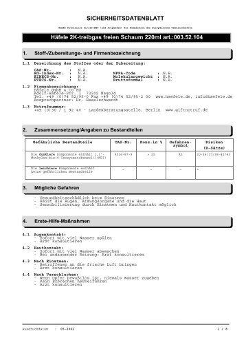 SICHERHEITSDATENBLATT HÃ¤fele 2K-treibgas freien Schaum ...