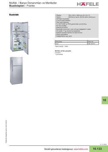 Mutfak / Banyo DonanÄ±mlarÄ± ve Menfezler BuzdolaplarÄ± - Franke