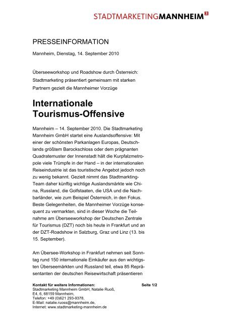 Internationale Tourismus-Offensive - Tourist Information Mannheim