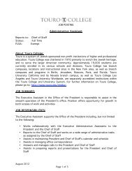 JOB POSTING Administrative Assistant Reports to ... - Touro College