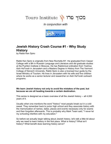 Jewish History Crash Course #1 - Why Study History - Touro Institute