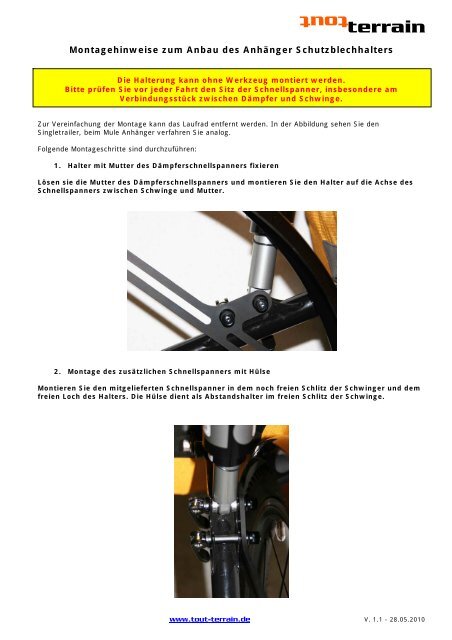 Singletrailer Schutzblech-Montageanleitung - Tout Terrain