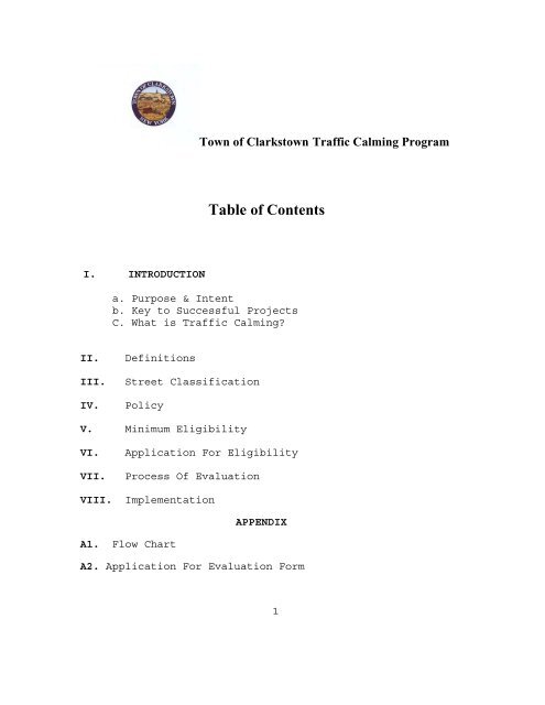 Traffic Calming Program Application - Town of Clarkstown