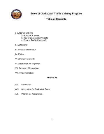 Town of Clarkstown Traffic Calming Program Table of Contents