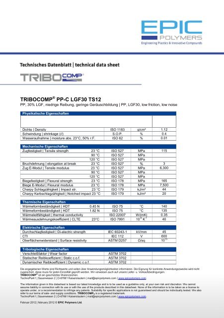 TRIBOCOMP PP-C LGF30 TS12 - Epic Polymers