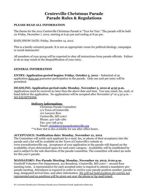 2012 Christmas Parade Rules/Regulations & Application - Town of ...