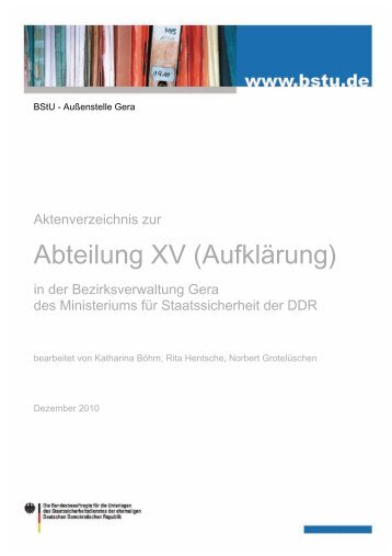 Aktenverzeichnis zur Abteilung XV (Aufklärung) in der - BStU