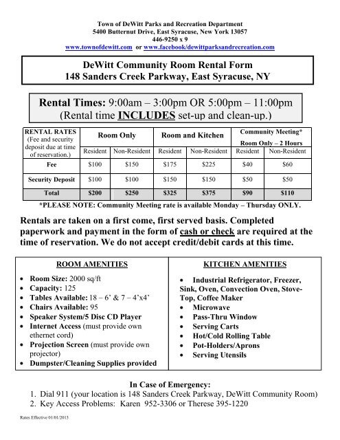 Facility Use Form Community Room 2013 Town Of Dewitt