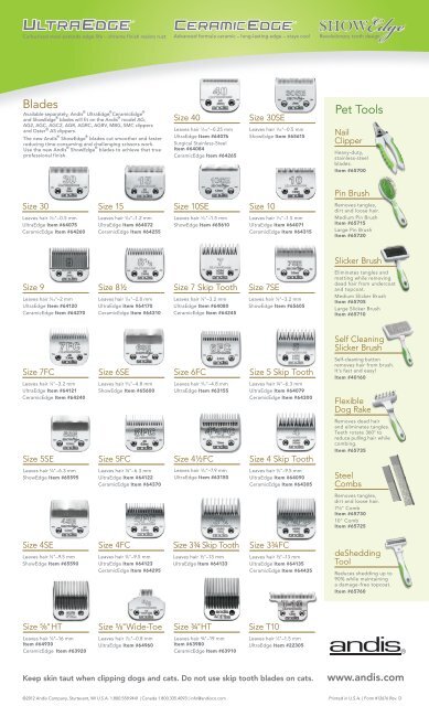 Andis Detachable Blades Chart