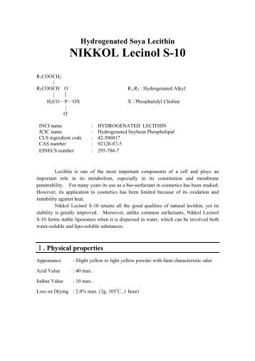 Hydrogenated Soya Lecithin NIKKOL Lecinol S-10 - Cosmesi.it