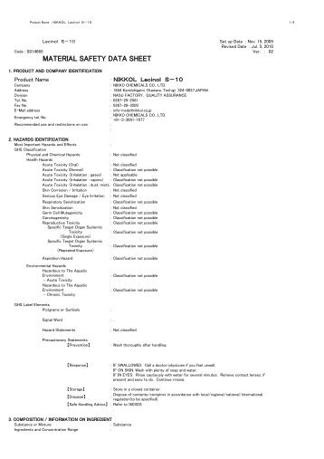 MATERIAL SAFETY DATA SHEET - Cosmesi.it