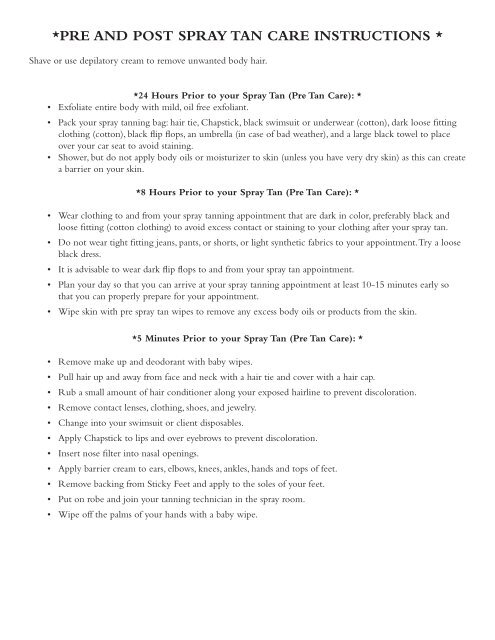 pre and post spray tan care instructions - Blue Dragonfly Hair Studio